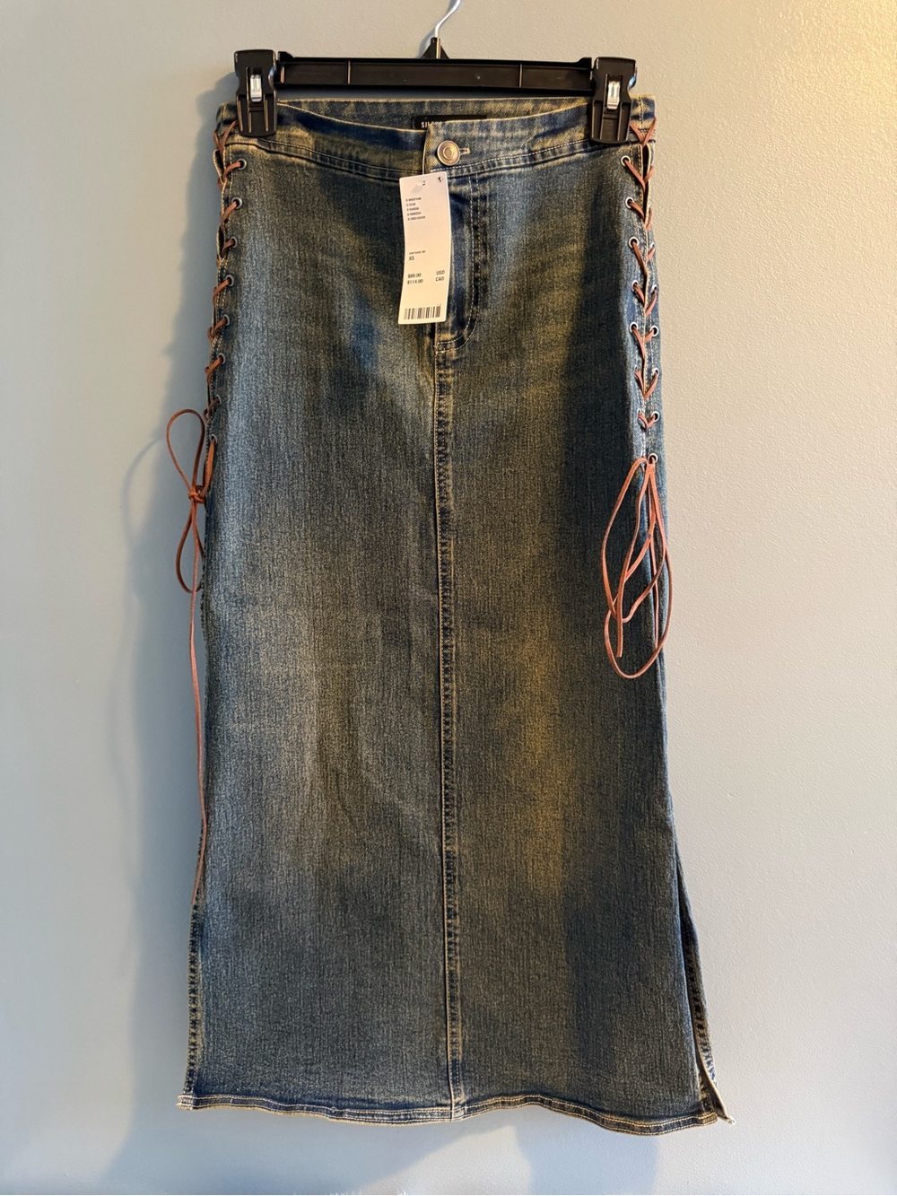 Urban Outfitters Silence & Noise Calie Lace Up Vintage Stretch Denim Midi Skirt